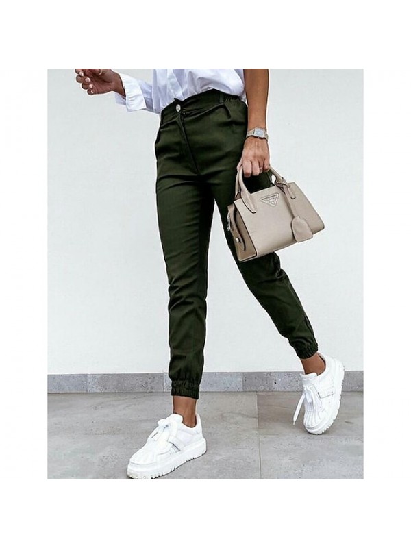 Women's Casual / Sporty Capri shorts Ankle-Length Pants Going out Inelastic Solid Color Mid Waist Army Green Black Khaki S M L XL XXL / Winter #8892830