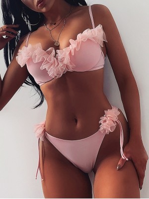 Women's Swimwear Bikini 2 Piece Swimsuit Ruched Ruffle Push Up Solid Color Black Gray Pink Rose Red Beige Strap Bathing Suits New Vacation Fashion / Sexy / Sweet #8931571