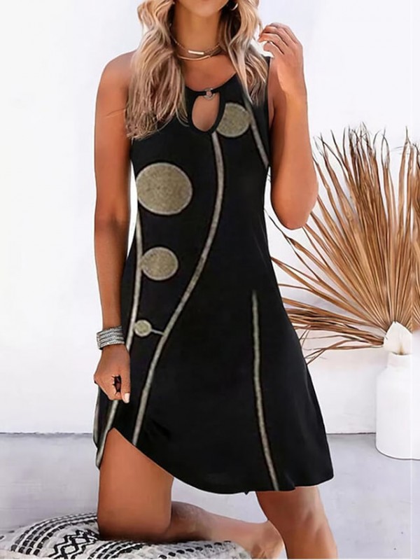 Women's A Line Dress Short Mini Dress Blue Black Sleeveless Geometric Print Summer Round Neck Casual 2022 S M L XL XXL 3XL 4XL 5XL #8738975