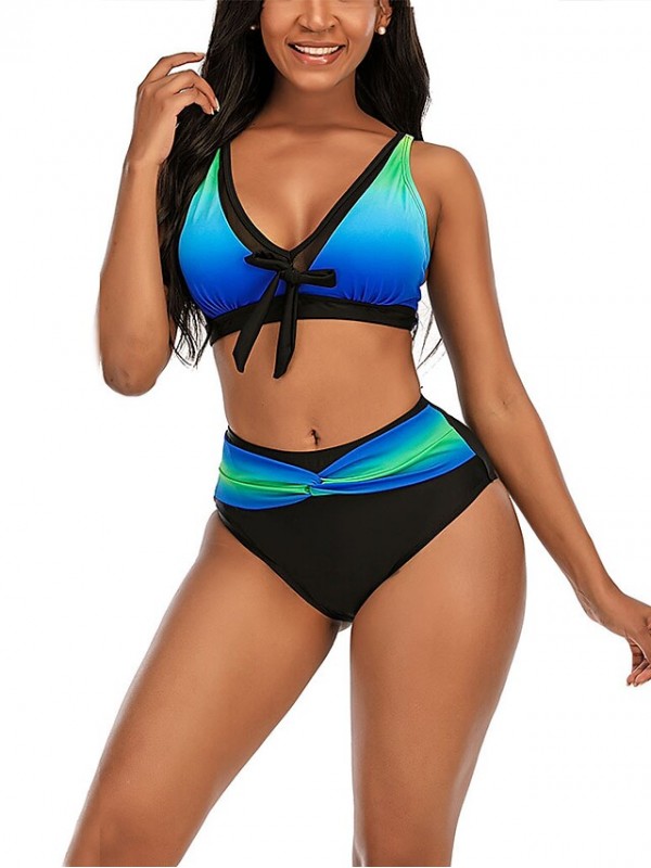 Women's Swimwear Bikini 2 Piece Plus Size Swimsuit High Waist Green Blue Pink Bathing Suits New Fashion Sexy / Padded Bras #8606331