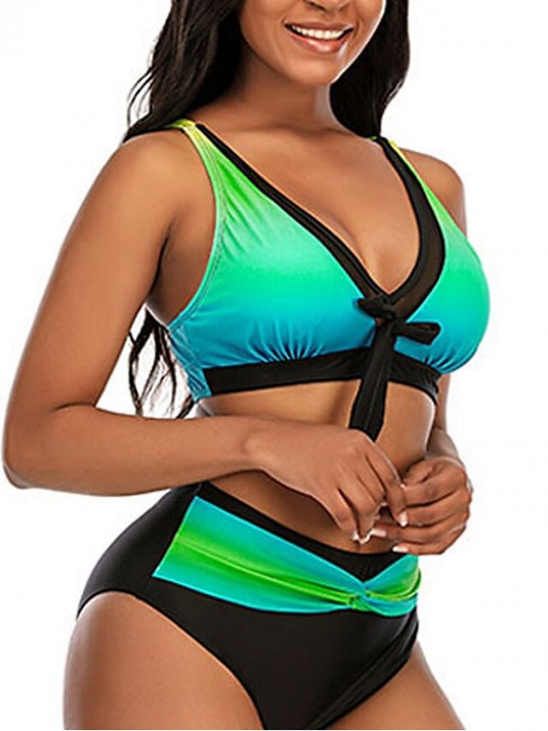 Women's Swimwear Bikini 2 Piece Plus Size Swimsuit High Waist Green Blue Pink Bathing Suits New Fashion Sexy / Padded Bras #8606331