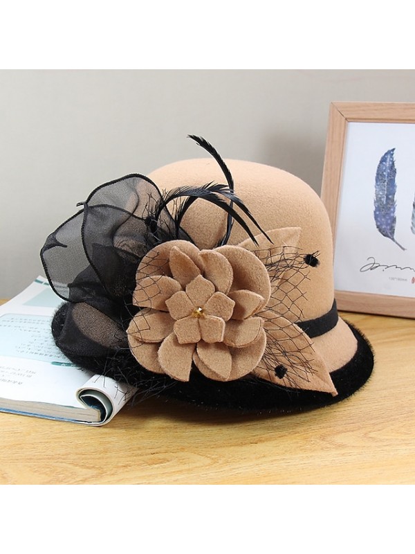 Women's Party Hat Party Wedding Special Occasion Flower Flower Black White Hat Gray Fall Winter Spring Holiday #8793834