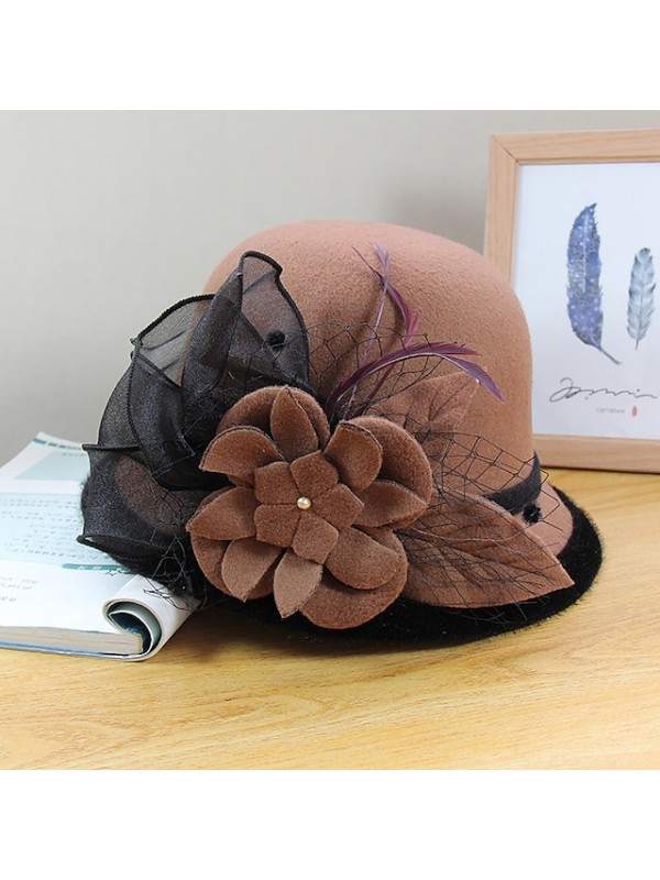 Women's Party Hat Party Wedding Special Occasion Flower Flower Black White Hat Gray Fall Winter Spring Holiday #8793834