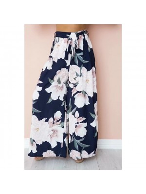 Women's Chino Culottes Wide Leg Wide Leg Elastic Waist Print Full Length Pants Casual Micro-elastic Flower / Floral Soft High Waist Loose Gray Green Blue S M L XL XXL #8725458