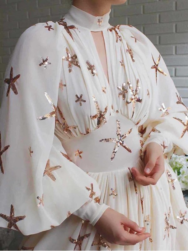 Women's Swing Dress Maxi long Dress Blue Black Beige Long Sleeve Print Sequins Spring Summer V Neck Turtleneck Elegant Vintage Prom Dress Party Lantern Sleeve 2022 S M L XL XXL #8568540