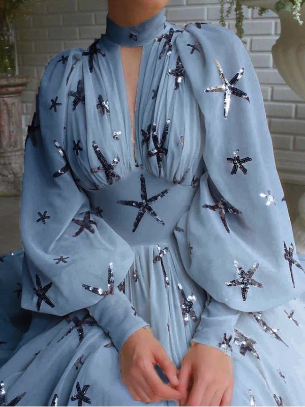 Women's Swing Dress Maxi long Dress Blue Black Beige Long Sleeve Print Sequins Spring Summer V Neck Turtleneck Elegant Vintage Prom Dress Party Lantern Sleeve 2022 S M L XL XXL #8568540