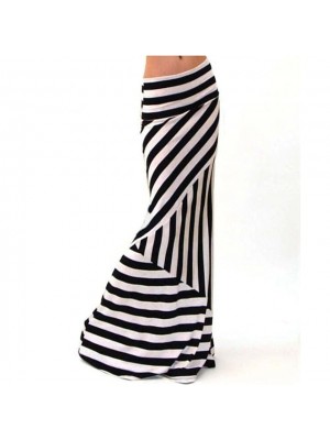 Women's Casual Streetwear Trumpet / Mermaid Maxi Skirts Vacation Casual / Daily Striped Print Black S M L / Slim #8807425