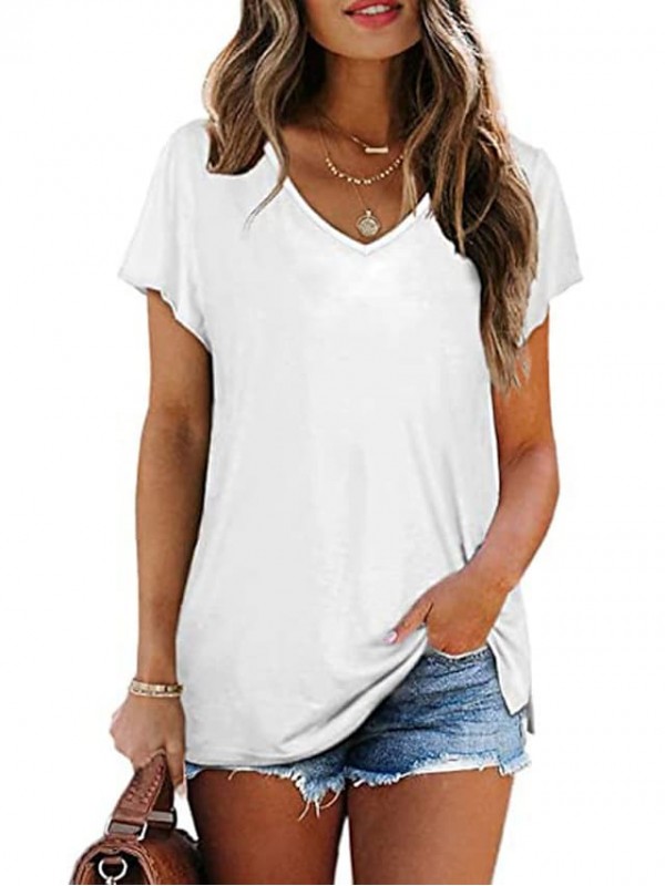 Women's T shirt Plain V Neck Basic Tops White Wine Gray #8565668