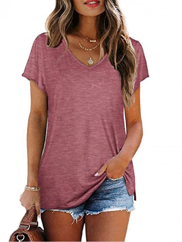 Women's T shirt Plain V Neck Basic Tops White Wine Gray #8565668