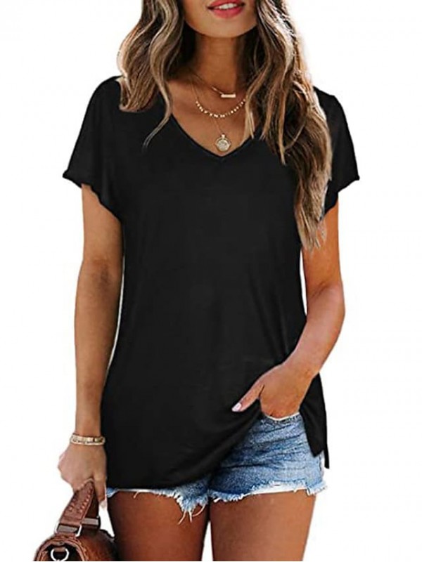 Women's T shirt Plain V Neck Basic Tops White Wine Gray #8565668