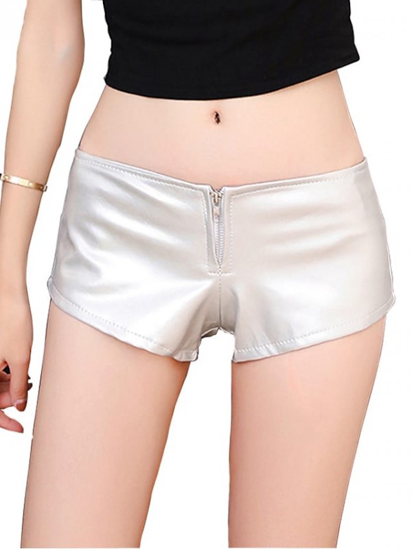 Women's Fashion Shorts Zipper Short Pants Club Weekend Micro-elastic Plain Comfort Mid Waist Black Silver Red S M L XL #8980524