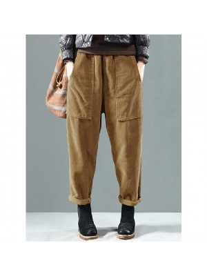 pockets elastic waist corduroy pants #8699950