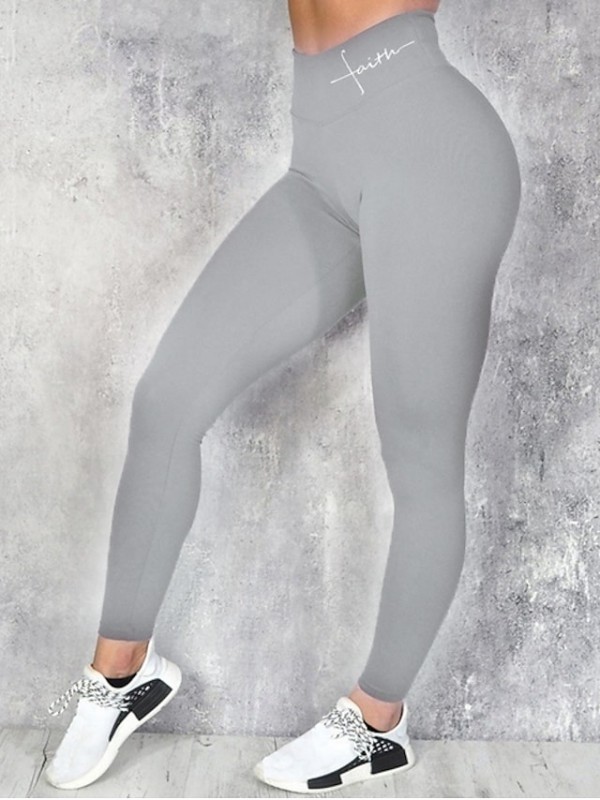 Women's Sporty Basic Skinny Leggings Pure Color Letter Print Full Length Pants Daily Sports Stretchy Solid Colored Letter Cotton High Waist Skinny Blue Black Gray Wine S M L XL XXL / Yoga / Mid Waist #7991931