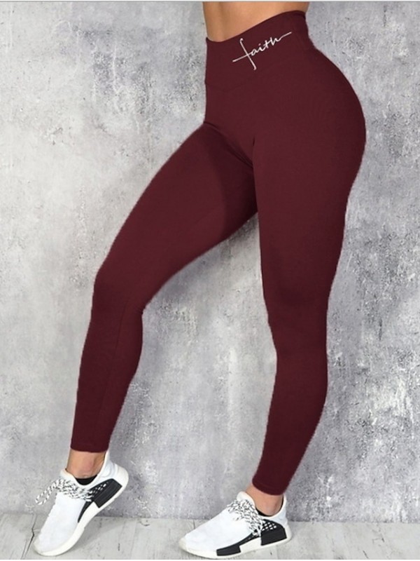 Women's Sporty Basic Skinny Leggings Pure Color Letter Print Full Length Pants Daily Sports Stretchy Solid Colored Letter Cotton High Waist Skinny Blue Black Gray Wine S M L XL XXL / Yoga / Mid Waist #7991931