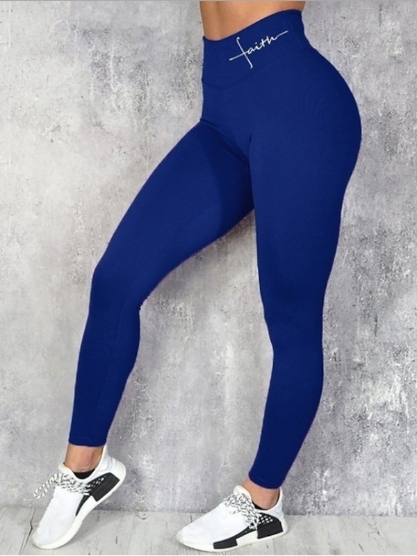 Women's Sporty Basic Skinny Leggings Pure Color Letter Print Full Length Pants Daily Sports Stretchy Solid Colored Letter Cotton High Waist Skinny Blue Black Gray Wine S M L XL XXL / Yoga / Mid Waist #7991931