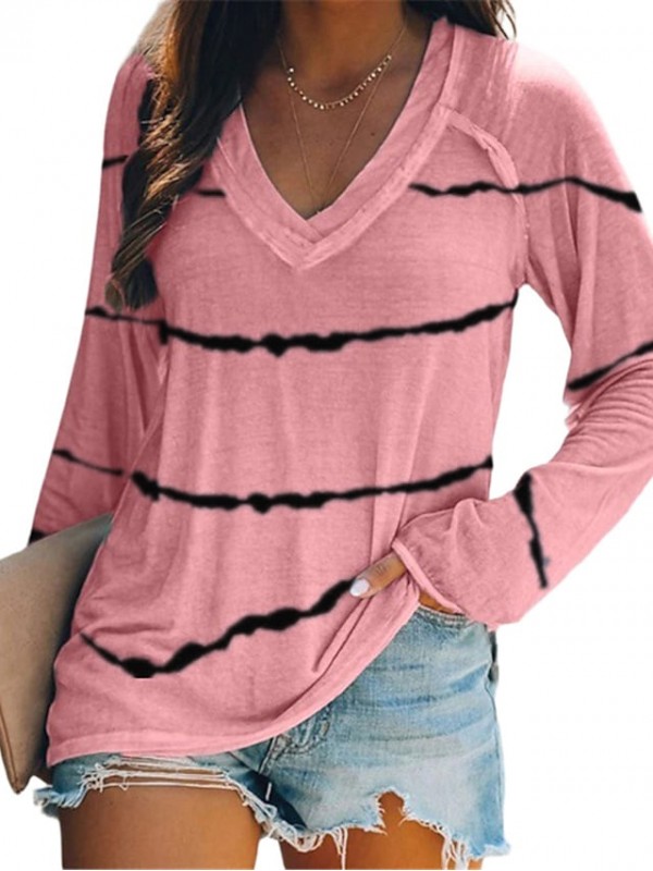 Women's T shirt Striped Long Sleeve V Neck Tops Basic Basic Top White Blue Purple #8330518