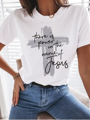 womens casual short sleeve graphic cute tops christian shirts for women white #8736981