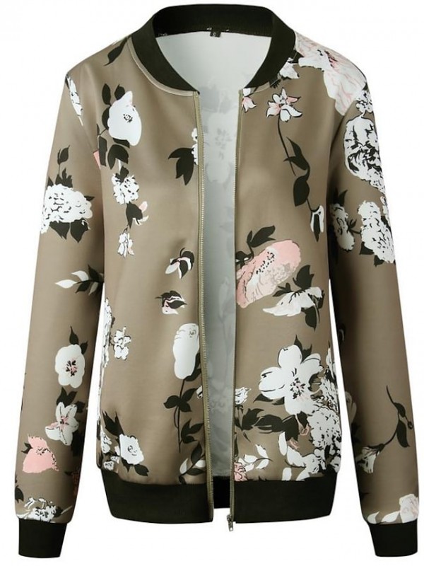 Women's Casual Jacket Florals Streetwear Spring Jacket Regular Casual / Daily Long Sleeve 416 Light Pink #8545884