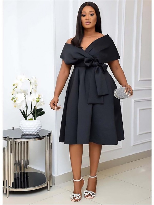 Women's A Line Dress Knee Length Dress Green White Black Short Sleeve Solid Color Lace up Patchwork Spring Summer V Neck Elegant Formal Sexy Party 2022 S M L XL XXL 3XL #8374195