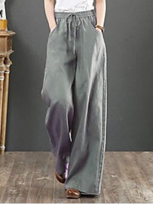 Women's Chinese Style Vintage Culottes Wide Leg Chinos Full Length Pants Daily Weekend Micro-elastic Solid Colored Cotton Lightweight Mid Waist Loose Green White Gray Orange S M L XL XXL #8136971