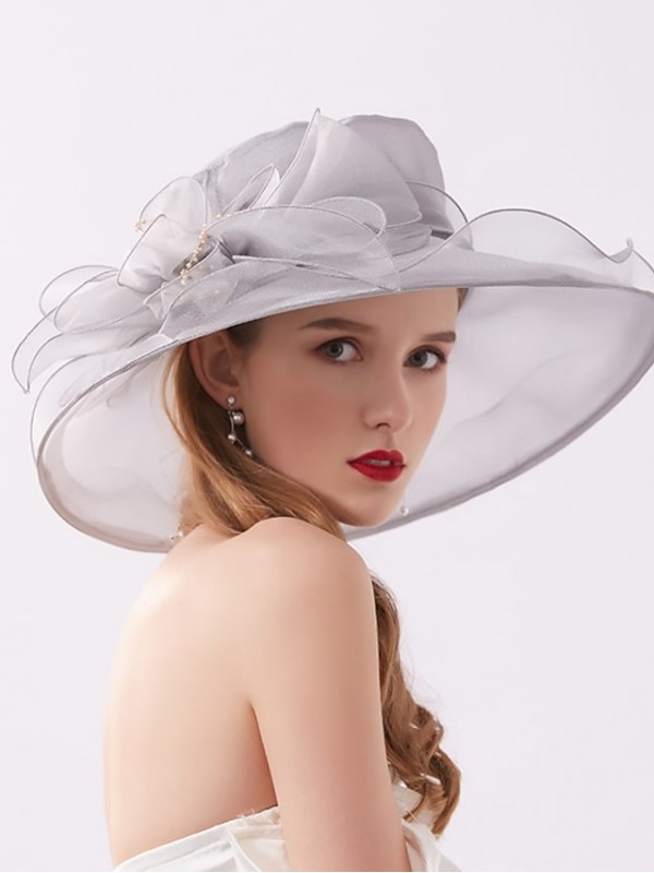 Women's Party Hat Party Wedding Special Occasion Flower Solid Color Beige Black Hat White Gray Fall Spring Summer #8774471