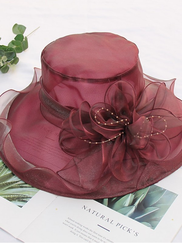 Women's Party Hat Party Wedding Special Occasion Flower Solid Color Beige Black Hat White Gray Fall Spring Summer #8774471