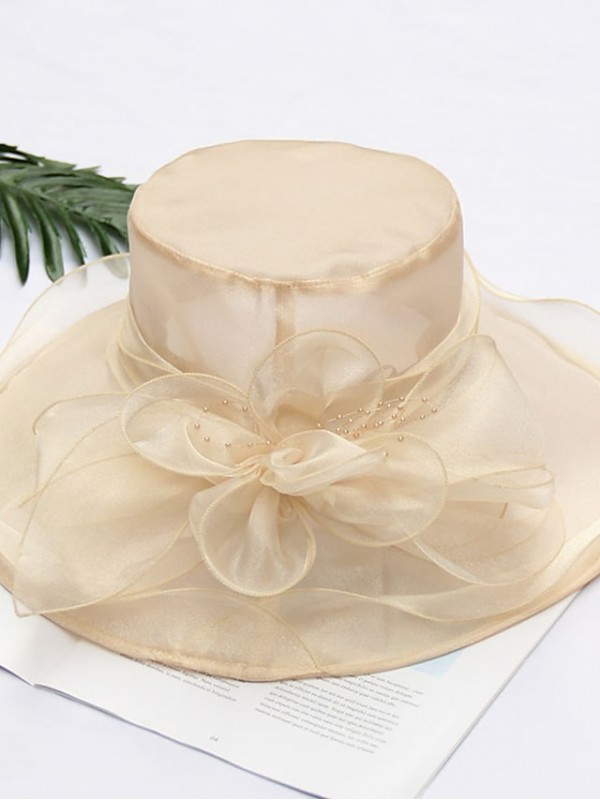 Women's Party Hat Party Wedding Special Occasion Flower Solid Color Beige Black Hat White Gray Fall Spring Summer #8774471