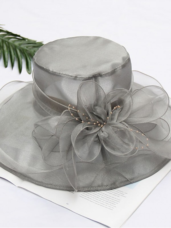 Women's Party Hat Party Wedding Special Occasion Flower Solid Color Beige Black Hat White Gray Fall Spring Summer #8774471