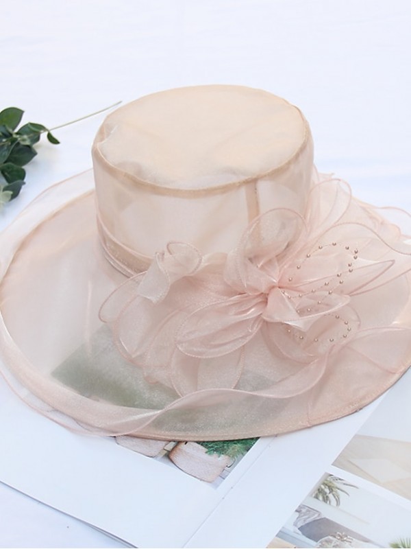 Women's Party Hat Party Wedding Special Occasion Flower Solid Color Beige Black Hat White Gray Fall Spring Summer #8774471