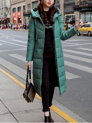 Women's Puffer Jacket Casual Daily Holiday Fall Winter Long Coat Regular Fit Windproof Warm Casual Jacket Long Sleeve Solid Colored Pocket Yellow Wine Army Green Hooded #8723972