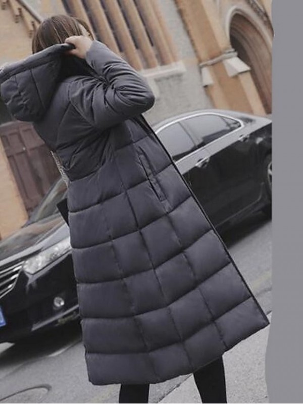 Women's Puffer Jacket Casual Daily Holiday Fall Winter Long Coat Regular Fit Windproof Warm Casual Jacket Long Sleeve Solid Colored Pocket Yellow Wine Army Green Hooded #8723972