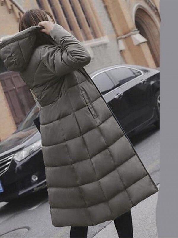 Women's Puffer Jacket Casual Daily Holiday Fall Winter Long Coat Regular Fit Windproof Warm Casual Jacket Long Sleeve Solid Colored Pocket Yellow Wine Army Green Hooded #8723972