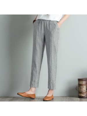 Women's Fashion Chinos Side Pockets Elastic Waist Ankle-Length Pants Casual Weekend Inelastic Stripe Comfort Mid Waist Blue White Gray L XL XXL 3XL 4XL #9033545