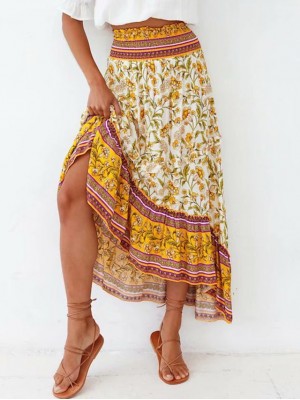 Women's Vintage Boho Skirts Holiday Casual / Daily Floral Graphic Print Yellow S M L / Maxi / Loose #8571153