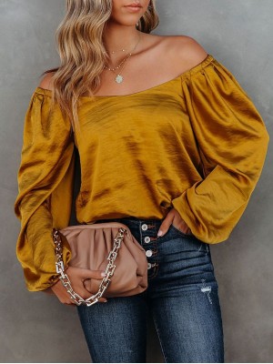 Women's Blouse Plain Sparkly Glittery Off Shoulder Tops Red Yellow #8889549