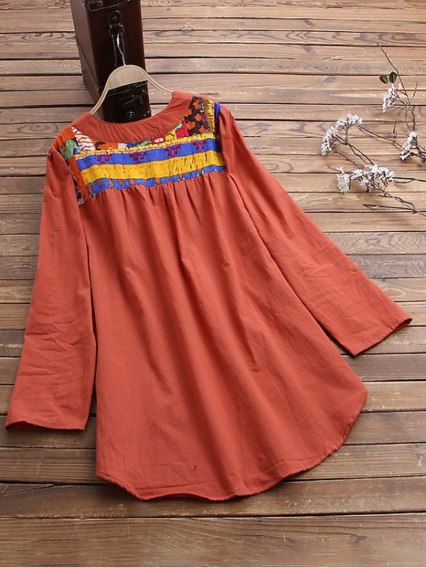 Women's Blouse Shirt Graphic Button Print V Neck Ethnic Streetwear Boho Tops Blue Black Orange #9016810