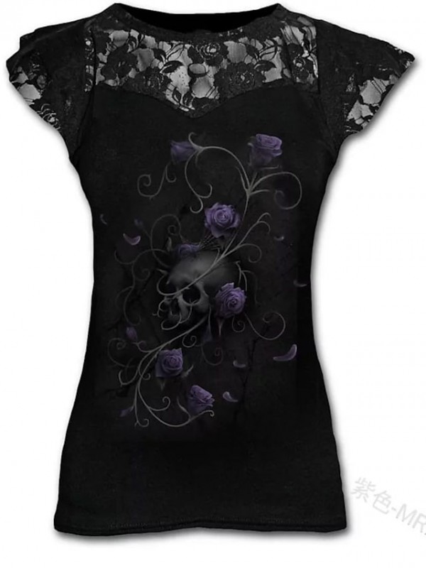 women's enslaved angel-lace layered cap sleeve top t-shirt, black (black 001), 20 (size:xl) #8445203