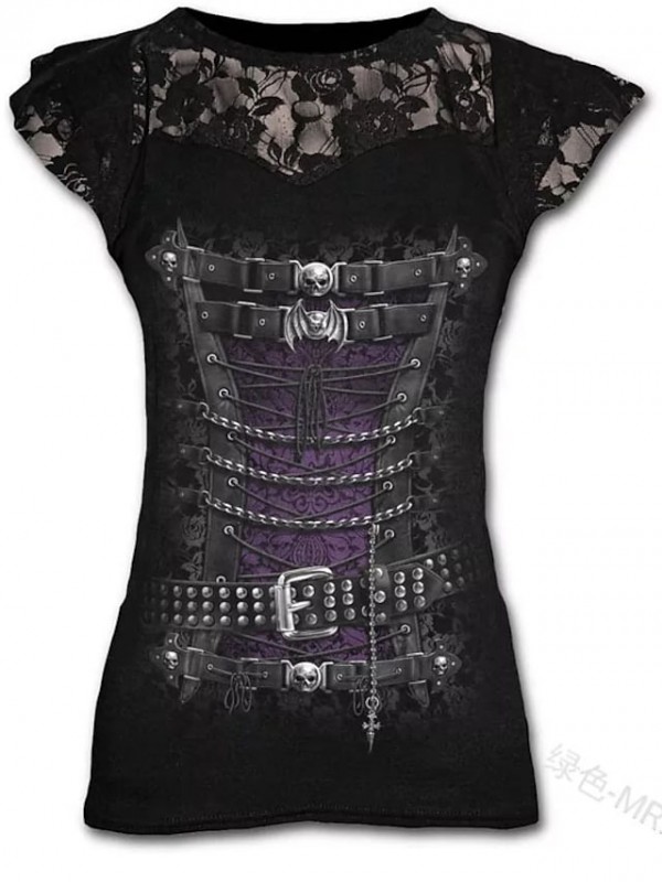 women's enslaved angel-lace layered cap sleeve top t-shirt, black (black 001), 20 (size:xl) #8445203