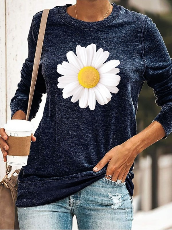 Women's T shirt Floral Graphic Daisy Print Round Neck Basic Tops Blue Black Green #8932645