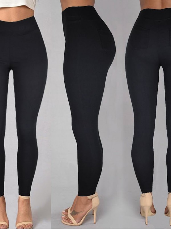 Women's Classic Style Casual / Sporty Pants Leggings Full Length Pants Daily Work Stretchy Solid Colored Comfort Outdoor High Waist Skinny Wine Black Grey Navy Blue S M L XL XXL #8541716