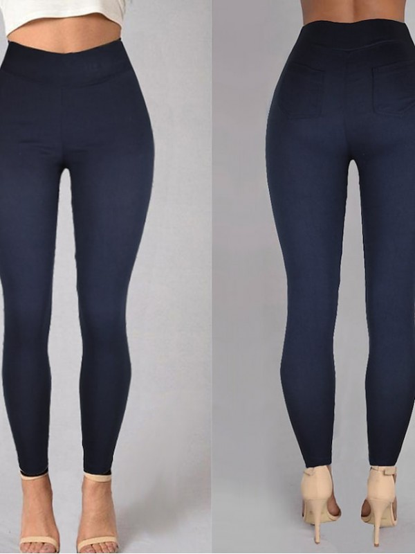 Women's Classic Style Casual / Sporty Pants Leggings Full Length Pants Daily Work Stretchy Solid Colored Comfort Outdoor High Waist Skinny Wine Black Grey Navy Blue S M L XL XXL #8541716