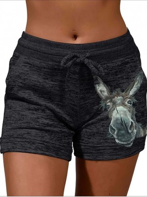 Women's Casual / Sporty Athleisure Shorts Side Pockets Elastic Drawstring Design Print Short Pants Casual Weekend Micro-elastic Animal Cotton Blend Comfort Mid Waist Black Gray Dark Gray S M L XL XXL #8993318