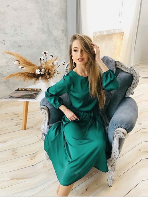 Women's Swing Dress Midi Dress Green khaki Red Long Sleeve Pure Color Lace up Fall Spring Crew Neck Party Elegant Vintage Party Lantern Sleeve 2022 S M L XL XXL #8659683