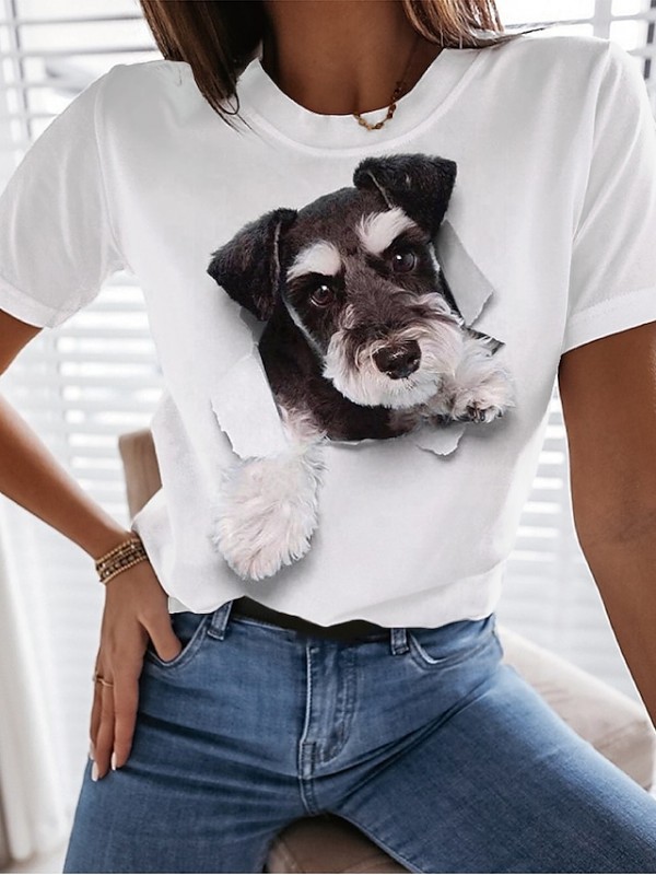 Women's 3D Printed Painting T shirt Dog 3D Print Round Neck Basic Tops Blue White Purple #9026952