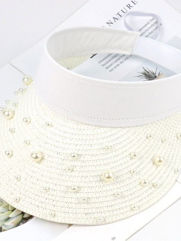 Women's Casual Sun Hat Dailywear Lawn Beaded Braided Pure Color Grey Beige Hat Portable Sun Protection Breathable #8976934