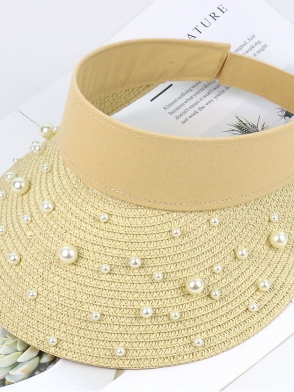 Women's Casual Sun Hat Dailywear Lawn Beaded Braided Pure Color Grey Beige Hat Portable Sun Protection Breathable #8976934