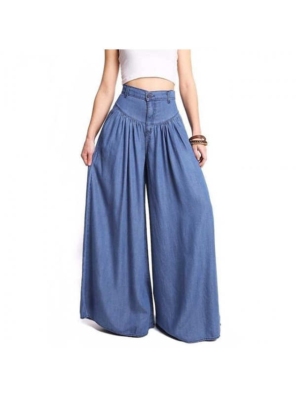 Women's Oversized Culottes Wide Leg Chinos Wide Leg Side Pockets Full Length Pants Casual Weekend Micro-elastic Plain Comfort Mid Waist Blue Black S M L XL XXL #9014988