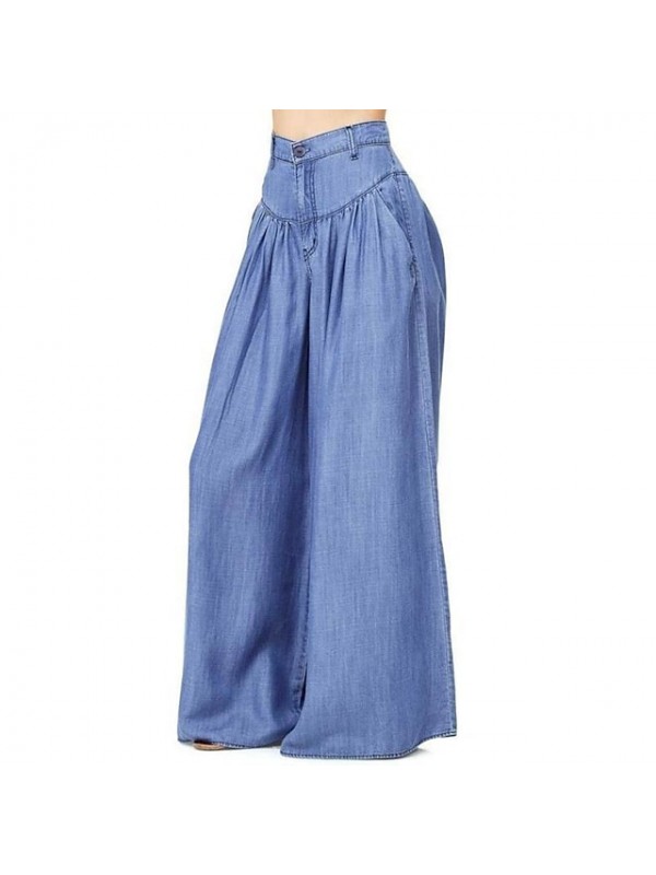 Women's Oversized Culottes Wide Leg Chinos Wide Leg Side Pockets Full Length Pants Casual Weekend Micro-elastic Plain Comfort Mid Waist Blue Black S M L XL XXL #9014988