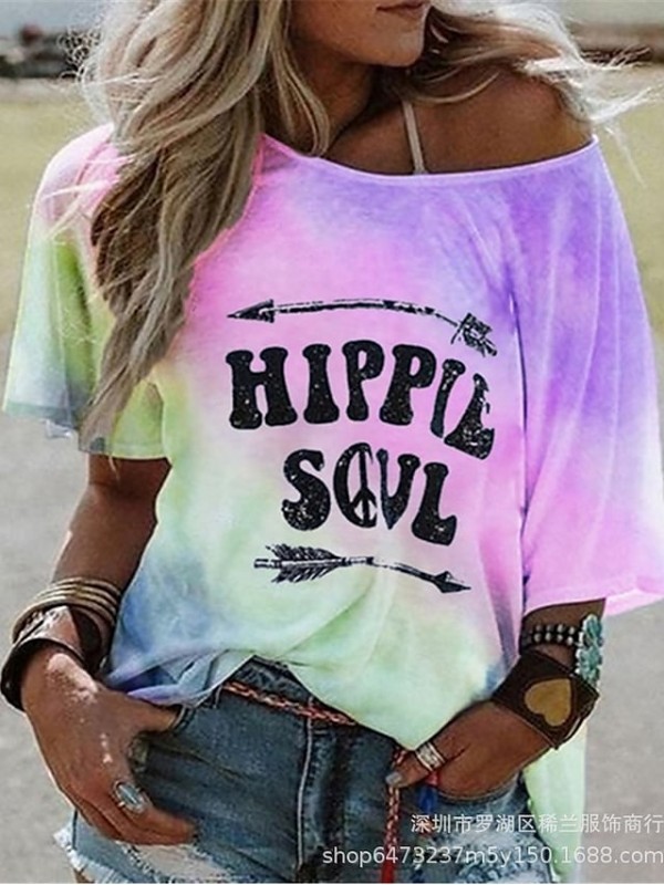 womens hippie soul graphic tees summer off the shoulder boho tunic t shirts half sleeve loose tops and shirts (blue, xx-large) #8368773