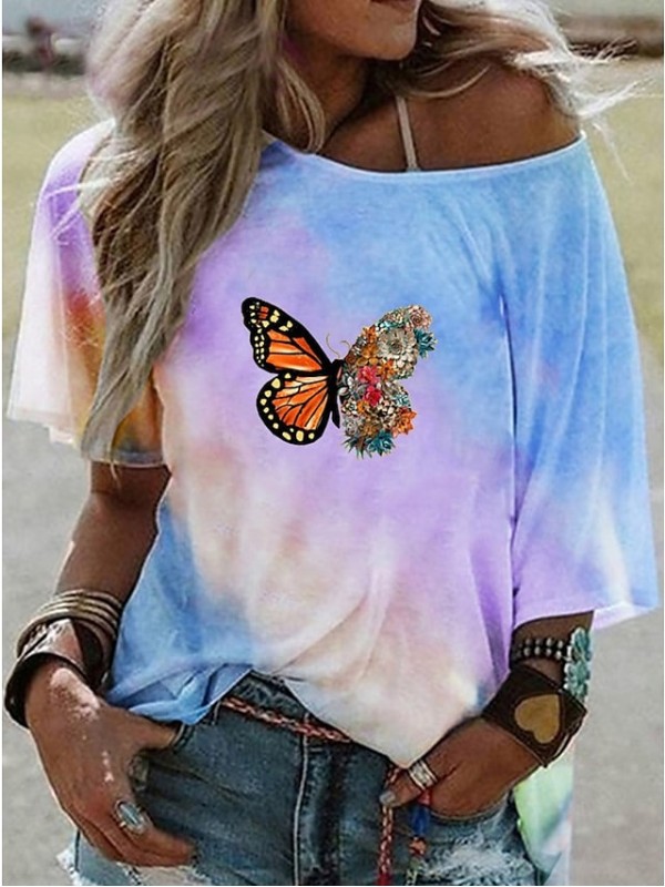 womens hippie soul graphic tees summer off the shoulder boho tunic t shirts half sleeve loose tops and shirts (blue, xx-large) #8368773